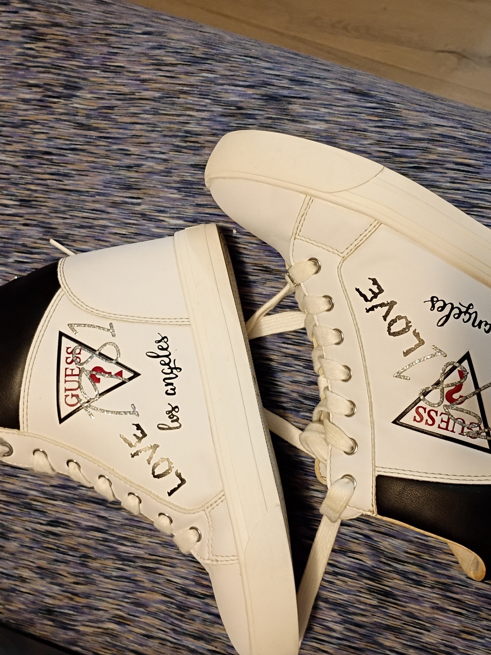 GUESS White & Black 'Love' Wedge High ~Top Sneakers